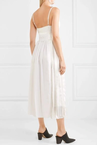 Shop 3.1 Phillip Lim / フィリップ リム Pleated Paneled Cotton, Silk And Satin Midi Dress In White