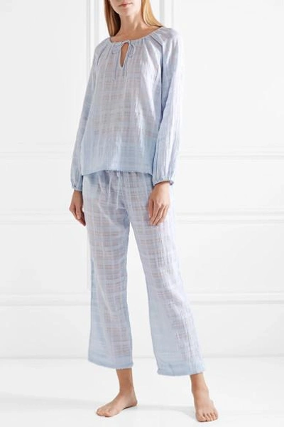 Shop Skin Textured Pima Cotton-gauze Pajama Top In Light Blue