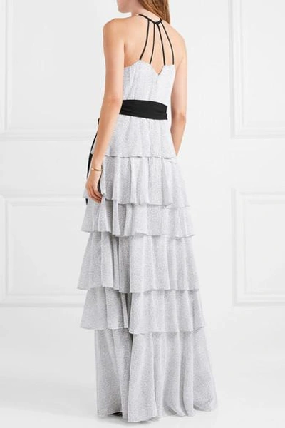 Shop Halston Heritage Tiered Polka-dot Chiffon Gown In White