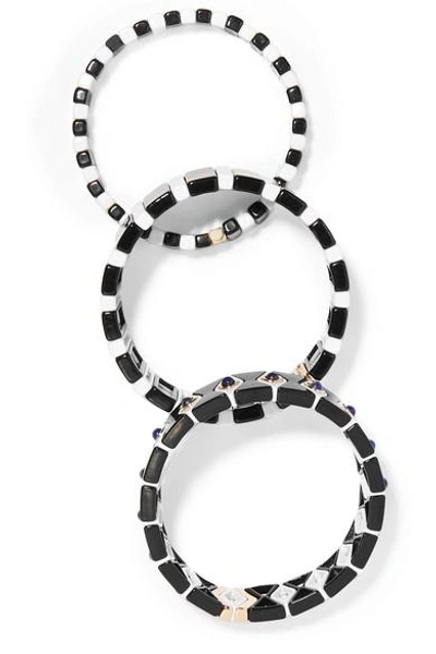 Shop Roxanne Assoulin Bistro Set Of Three Enamel And Lapis Bracelets In Black