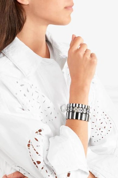 Shop Roxanne Assoulin Bistro Set Of Three Enamel And Lapis Bracelets In Black