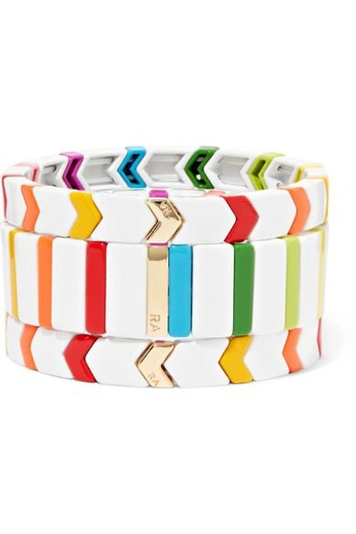 Shop Roxanne Assoulin Fresh Start Set Of Three Enamel Bracelets In White