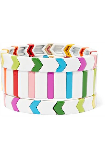 Shop Roxanne Assoulin Fresh Start Set Of Three Enamel Bracelets In White