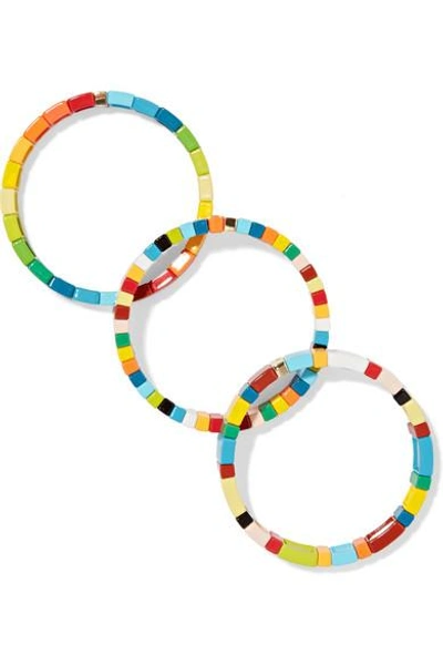 Shop Roxanne Assoulin Rainbow Brite Set Of Three Enamel Bracelets In Blue