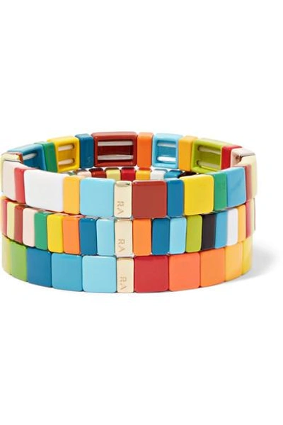 Shop Roxanne Assoulin Rainbow Brite Set Of Three Enamel Bracelets In Blue