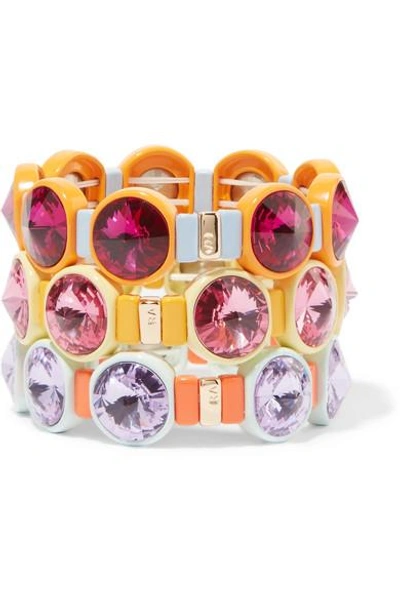 Shop Roxanne Assoulin Technicolor Set Of Three Enamel And Swarovski Crystal Bracelets In Pink