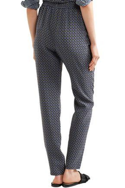 Shop Stella Mccartney Woman Christine Printed Silk Crepe De Chine Track Pants Navy