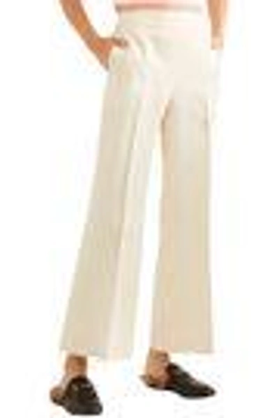 Shop Fendi Woman Cropped Wool And Silk-blend Gazar Wide-leg Pants Ecru