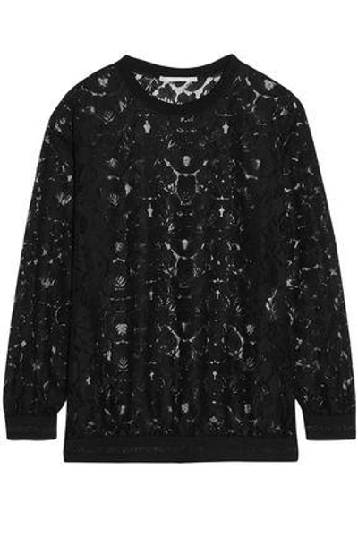 Shop Stella Mccartney Woman Ines Metallic-trimmed Lace Top Black