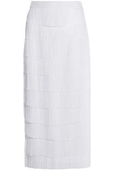 Shop Stella Mccartney Woman Annika Fringed Crepe Midi Skirt White