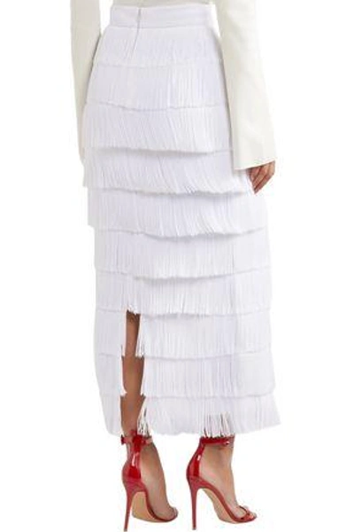 Shop Stella Mccartney Woman Annika Fringed Crepe Midi Skirt White