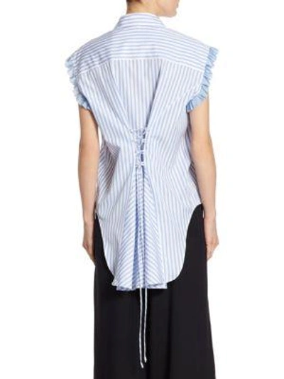 Shop Tome Striped Lace-up Back Shirt In Blue White
