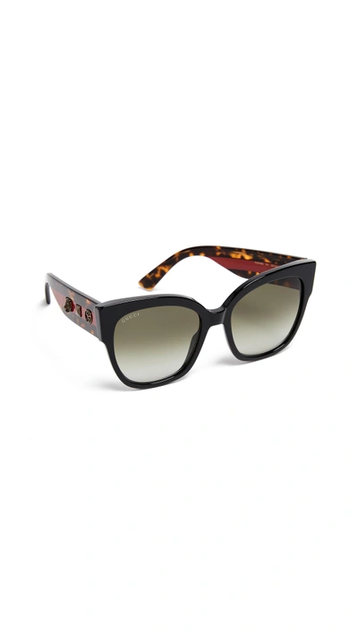 Shop Gucci Sensual Romanticism My Little Tiger Oversized Square Sunglasses In Black Herbarium With Grey Lens