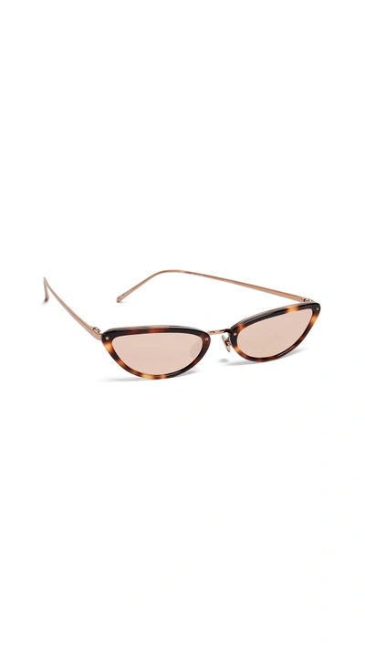 Shop Linda Farrow Luxe Extreme Narrow Cat Eye Sunglasses In Tortoise/rose Gold