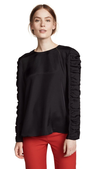 Shop Tibi Shirred Sleeve Top In Black