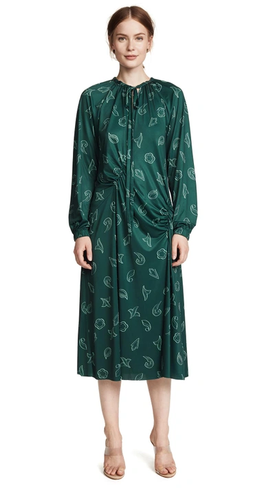 Shop Tibi Remi Print On Jersey Long Dress In Dark Green/mint Multi