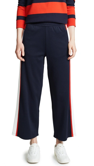 Shop Tory Sport Wide Leg Cropped Track Pants In Tory Navy