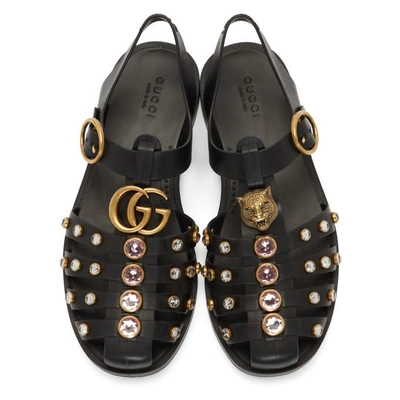 Shop Gucci Black Crystal Cage Sandals In 1000 Black