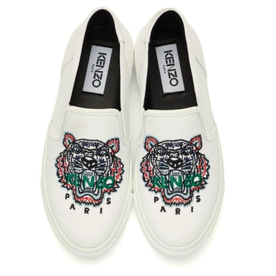 Shop Kenzo White Tiger K-skate Slip-on Sneakers In 01 White