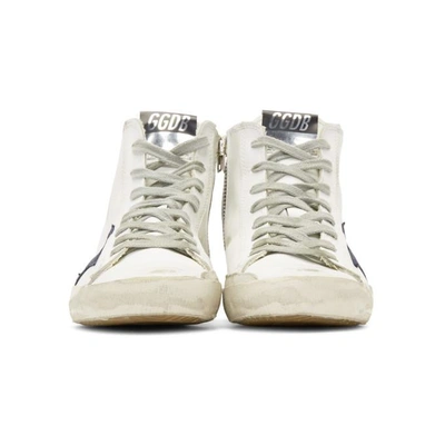 Shop Golden Goose White And Navy Francy High-top Sneakers In White-bluet