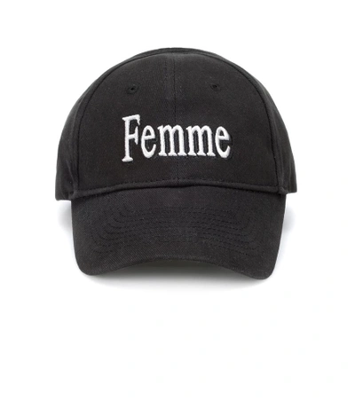 Shop Balenciaga Femme Cotton Baseball Cap In Black