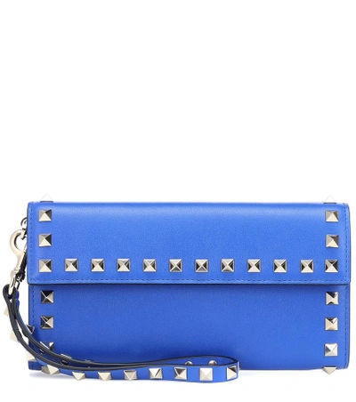 Shop Valentino Rockstud Leather Wallet In Blue