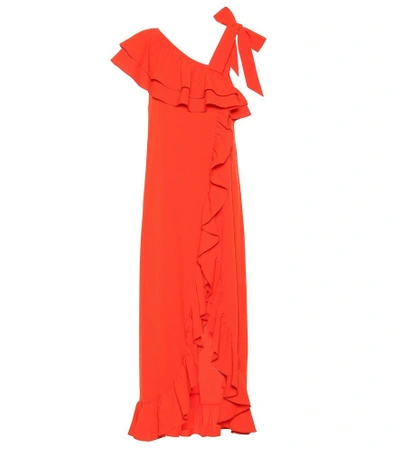 Shop Ganni Clark Ruffled Crêpe Dress In Red