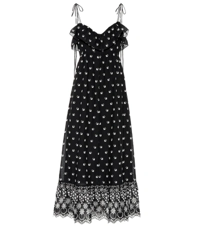 Shop Athena Procopiou Embroidered Cotton Dress In Black