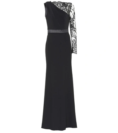Shop Alexander Mcqueen Lace-paneled Crêpe Gown In Black