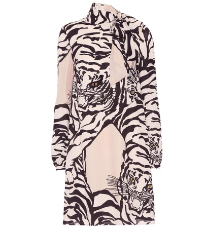 Shop Valentino Tiger-printed Silk Dress In Pink