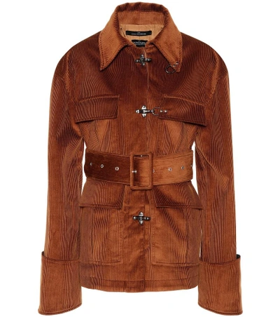 Shop Rokh Belted Corduroy Jacket In Brown
