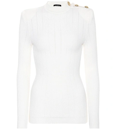 Shop Balmain Wool-blend Sweater In White