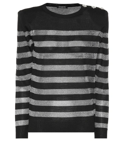 Shop Balmain Striped Wool-blend Sweater In Female