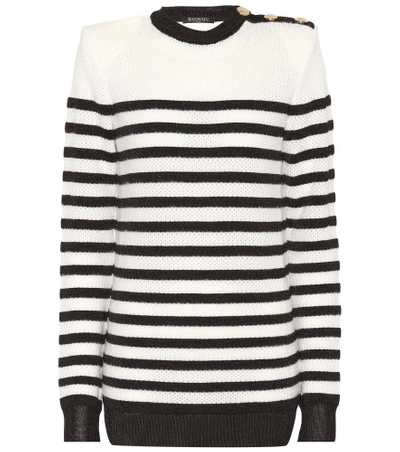 Shop Balmain Striped Sweater In White