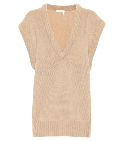 Shop Chloé Cashmere Short Sleeve Sweater In Beige