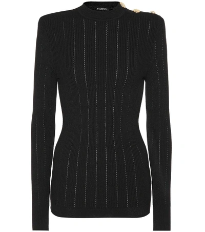 Shop Balmain Wool Sweater In Black