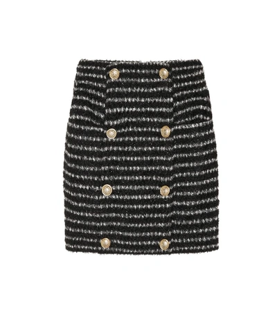 Shop Balmain Metallic Striped Tweed Skirt In Black