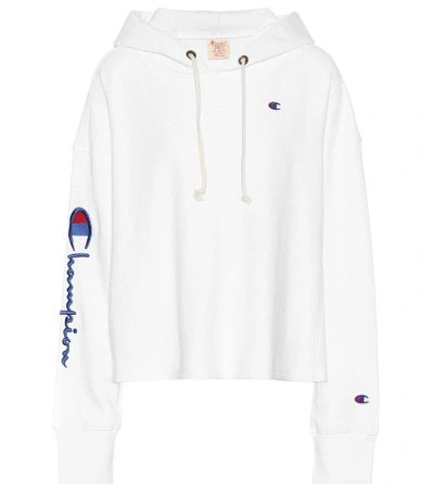 Shop Champion Cropped Cotton-blend Hoodie In White