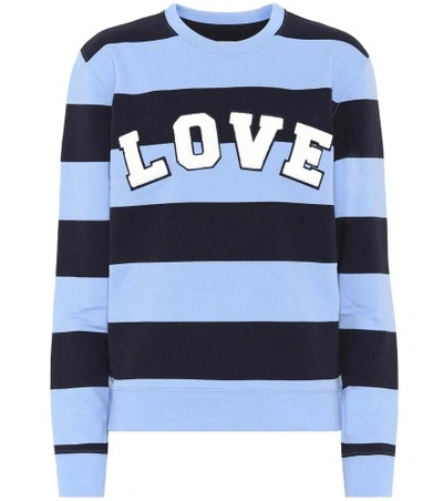 Shop Tory Sport Striped Cotton Sweatshirt In Blue