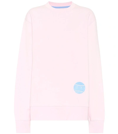 Shop Tory Sport Embroidered Cotton Sweater In Pink