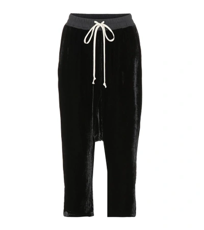 Shop Rick Owens Cropped Velvet Sweatpants In Black