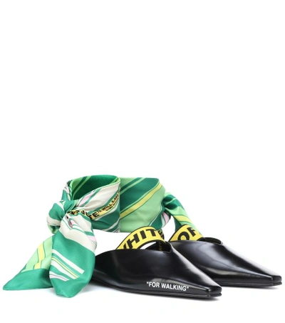 Shop Off-white Leather Scarf-tie Flats In Black