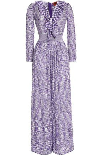 Shop Missoni Ruffle-trimmed Crochet-knit Jumpsuit In Lavender