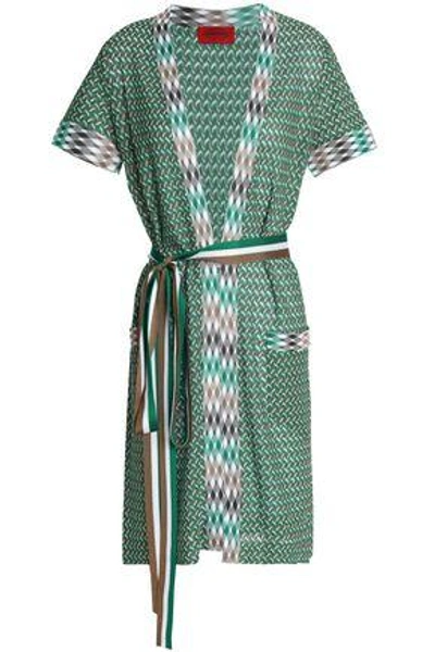 Shop Missoni Woman Belted Crochet-knit Cardigan Green