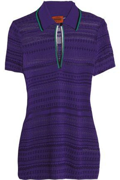 Shop Missoni Woman Crochet-knit Polo Shirt Purple