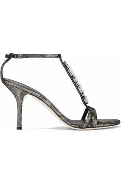 Shop Giuseppe Zanotti Woman Crystal-embellished Metallic Woven Sandals Metallic