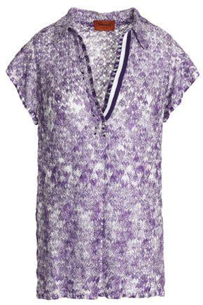Shop Missoni Crochet-knit Polo Shirt In Lavender