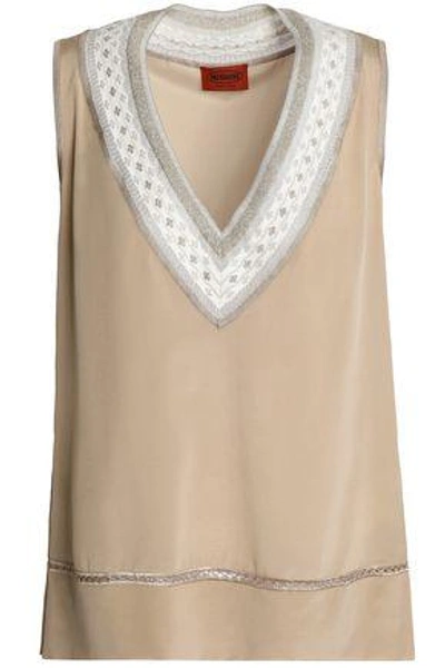 Shop Missoni Woman Crochet-trimmed Silk-blend Top Sand