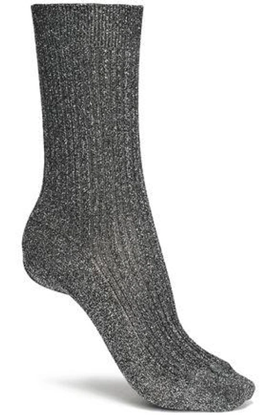 Shop Missoni Woman Metallic Ribbed-knit Socks Metallic