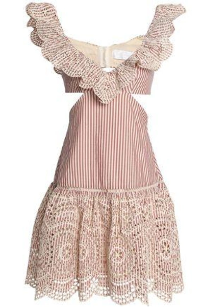 Shop Zimmermann Woman Cutout Striped Broderie Anglaise Cotton Mini Dress Antique Rose